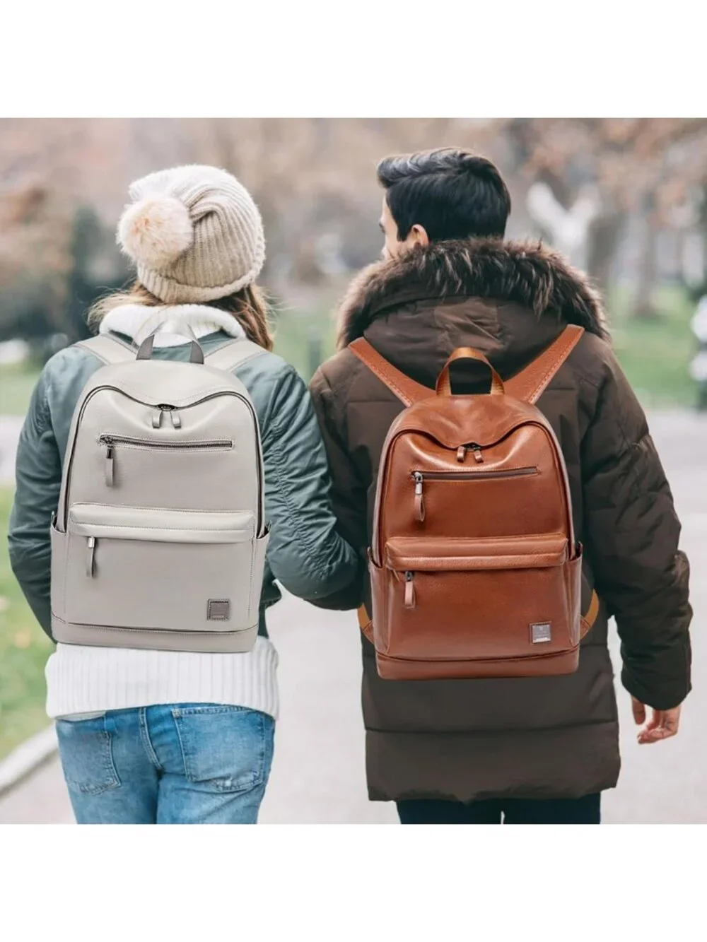 Stylish Waterproof Leather Laptop Backpack for Men & Women - Lightweight Travel